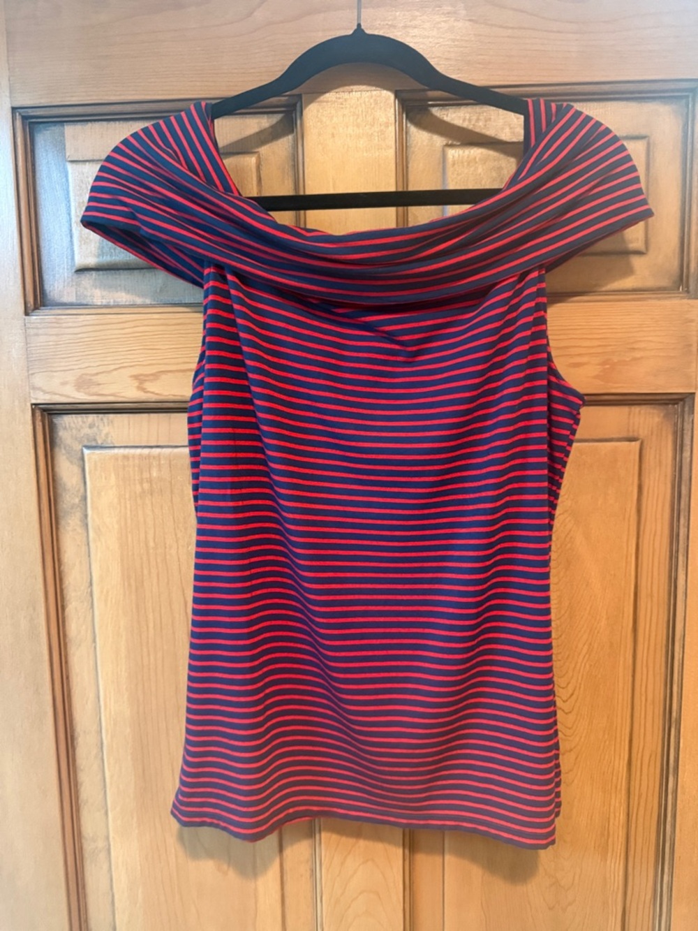 Ralph Lauren Navy and Red Striped Off-Shoulder Top